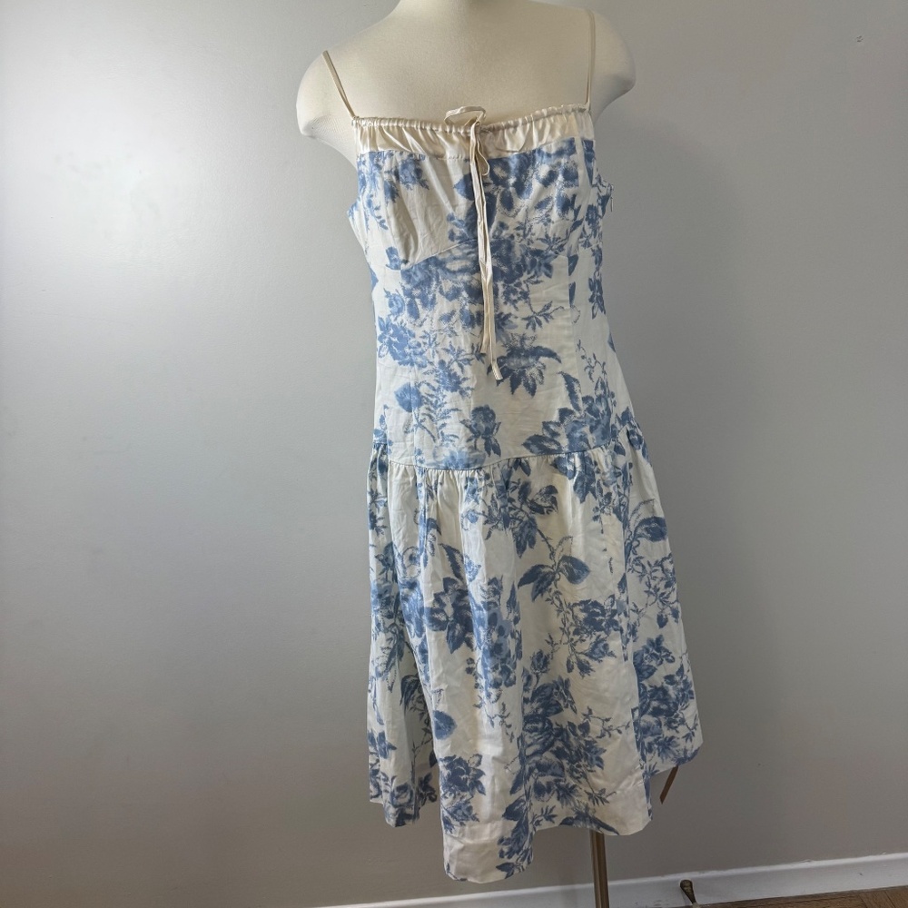 Reformation Annalise Ivory and Blue Floral Midi Dress size 10 - Picture 5 of 12